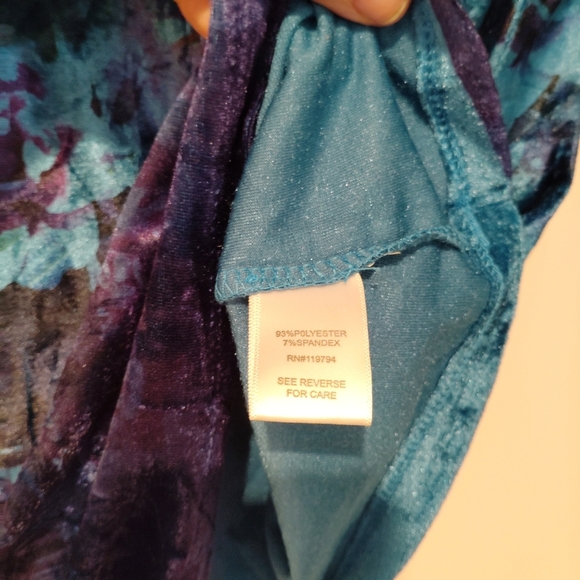 One World Velvet Tunic Top Blouse 3/4 Sleeve Blue Turquoise Medium M Boho Sequin - Picture 7 of 13